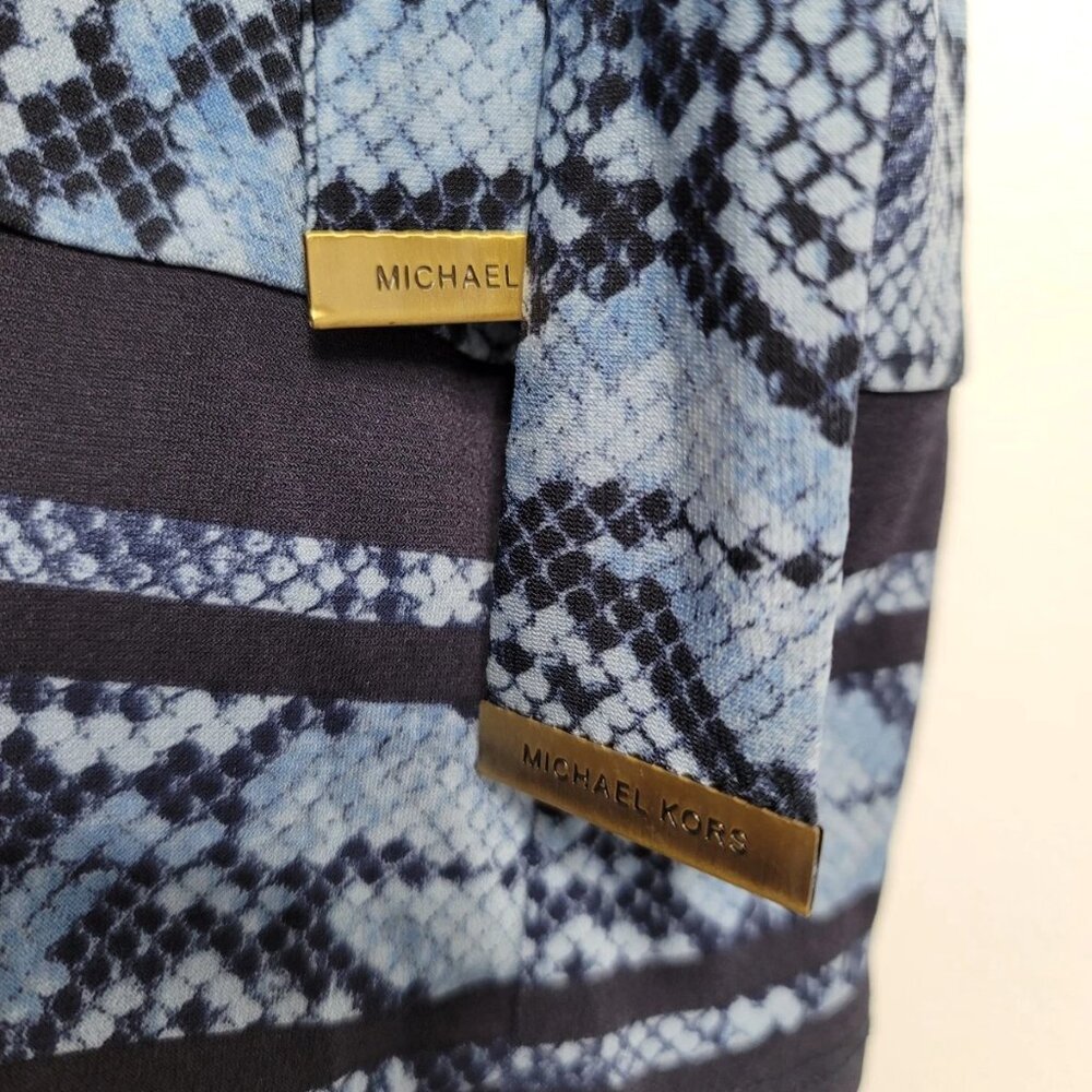 Michael Kors Dress Size XL Faux Wrap Snakeskin Print Blue Short Sleeve - Picture 3 of 8